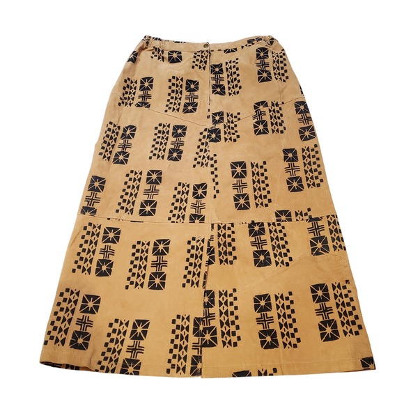 Vtg Robert Louis Art Style Suede Leather Skirt Hand Blocked Mudcloth Pattern Lg - Picture 2 of 14